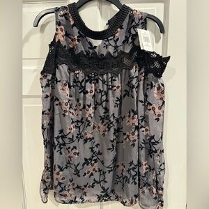 NWT Daniel Rainn Bloomingdales Black & Pink Floral Blouse w Velvet Womens Medium